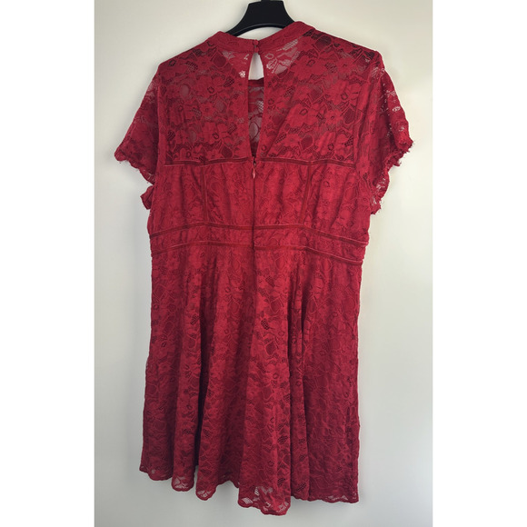 Torrid Mock Neck Fit & Flare Mini Dress Lace Jester Red Velvet Trim Plus Size 26 - Picture 10 of 16